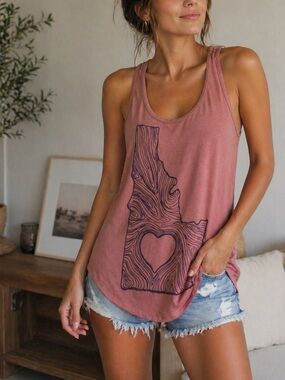 Bella Canvas Dusty Rose Tank Top with Idaho Woodgrain Heart Print